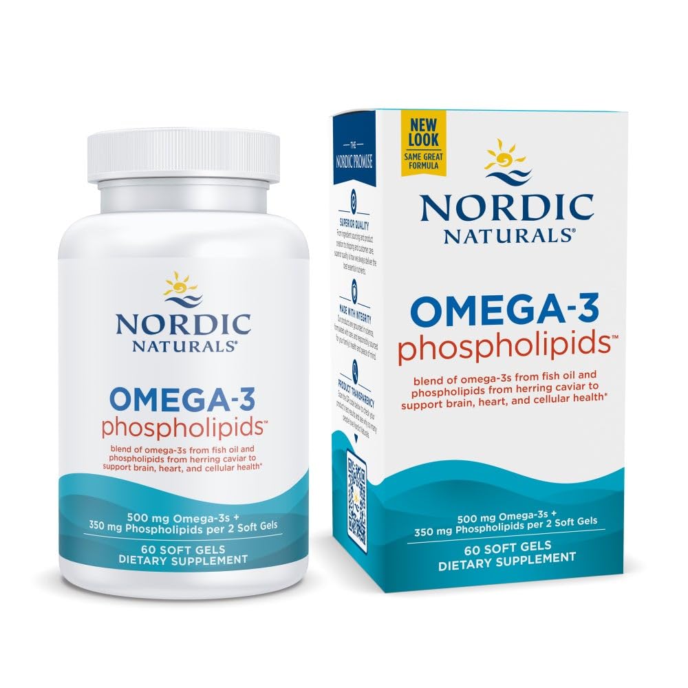 Nordic Naturals Omega-3 Phospholipids, Unflavored - 60 Soft Gels - 500 mg Omega-3 & 350 mg Phospholipids - Heart & Brain Health - Small, Easy-to-Swallow Soft Gels - Non-GMO - 30 Servings Nordic Naturals uk supplements