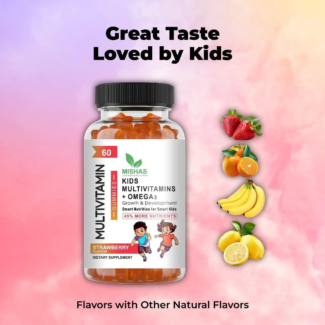 Mishas Nutraceuticals Kids Multivitamin Gummies with Omega 3 Fish Oil (EPA/DHA), Vitamin D3, C, B12, B6, Vitamin A, K & Zinc Immune Support Mishas uk supplements