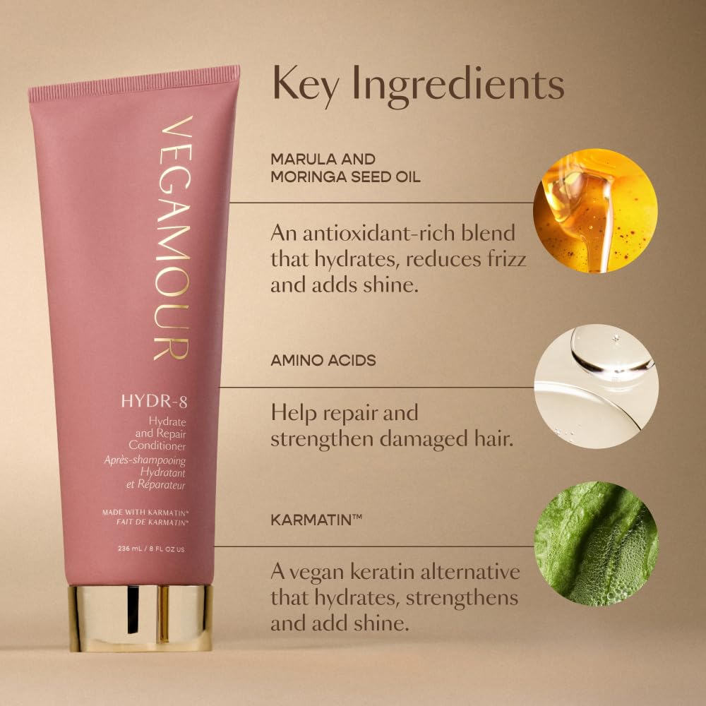 VEGAMOUR HYDR-8 Hydrate and Repair Conditioner - Hydrating Conditioner with Marula Oil, Moringa Oil, Ceramides & Biotin, Natural Conditioner for Dry Hair VEGAMOUR uk supplements