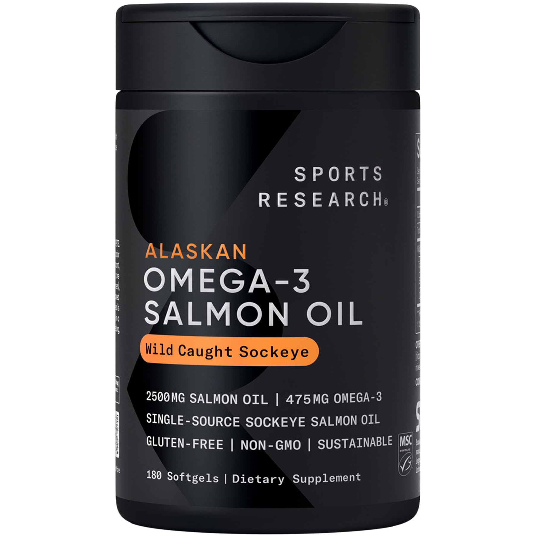 Sports Research® Salmon Oil - Single-Source Wild Alaskan Sockeye | 2500 mg per Serving w/EPA & DHA Fatty Acids | MSC Certified - 180 Count Softgels Sports Research uk supplements