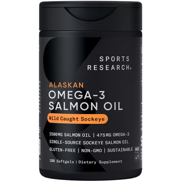 Sports Research® Salmon Oil - Single-Source Wild Alaskan Sockeye | 2500 mg per Serving w/EPA & DHA Fatty Acids | MSC Certified - 180 Count Softgels Sports Research uk supplements
