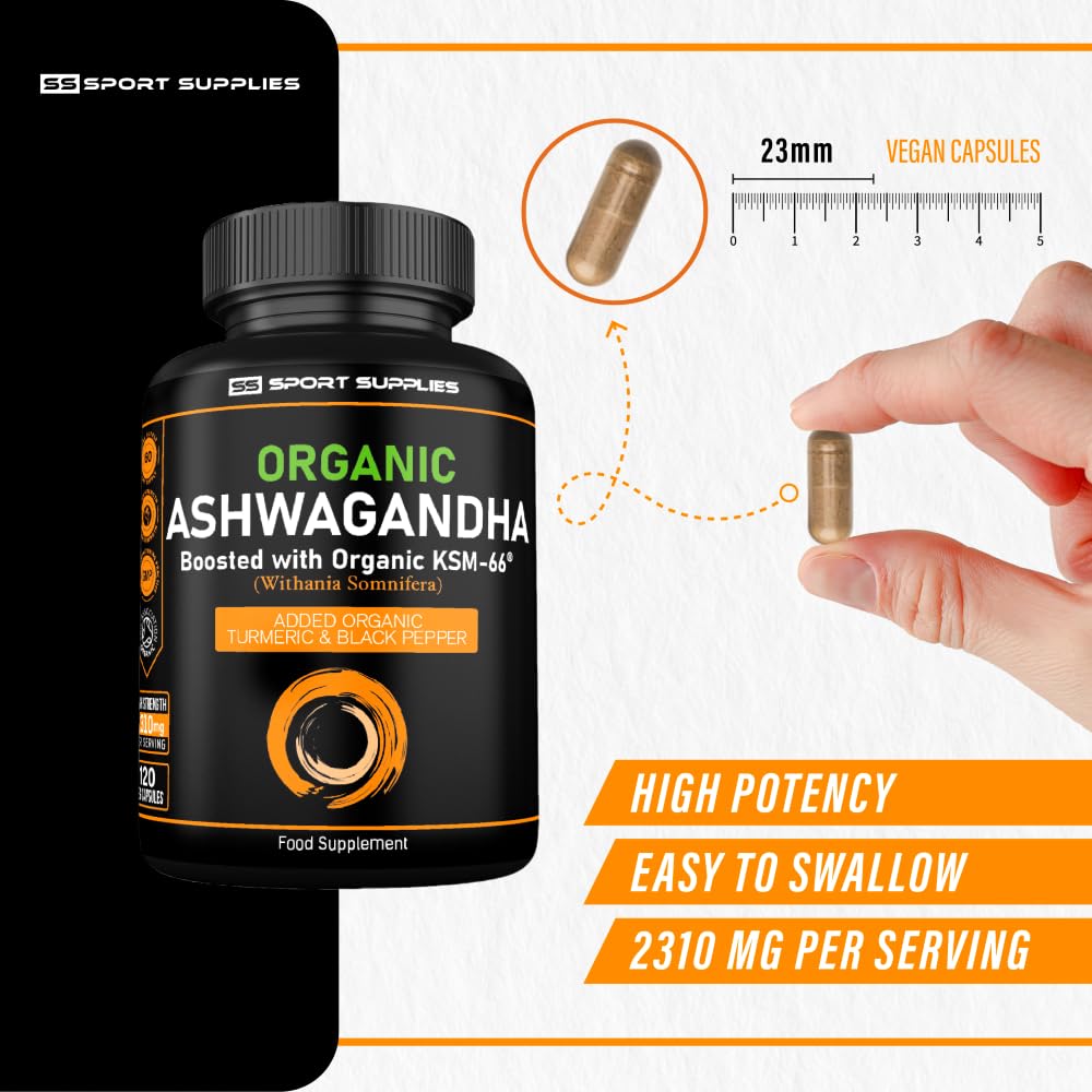 Organic Ashwagandha Capsules 1200mg Boosted with 100mg of Organic KSM-66 SS Sport Supplies uk supplements