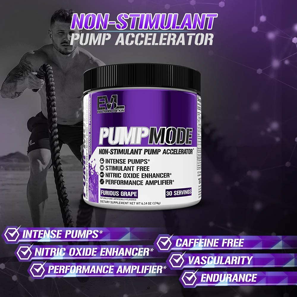 EVL PumpMode Nitric Oxide Supplement - Nitric Oxide Booster Pump Pre Workout Powder Evlution uk supplements