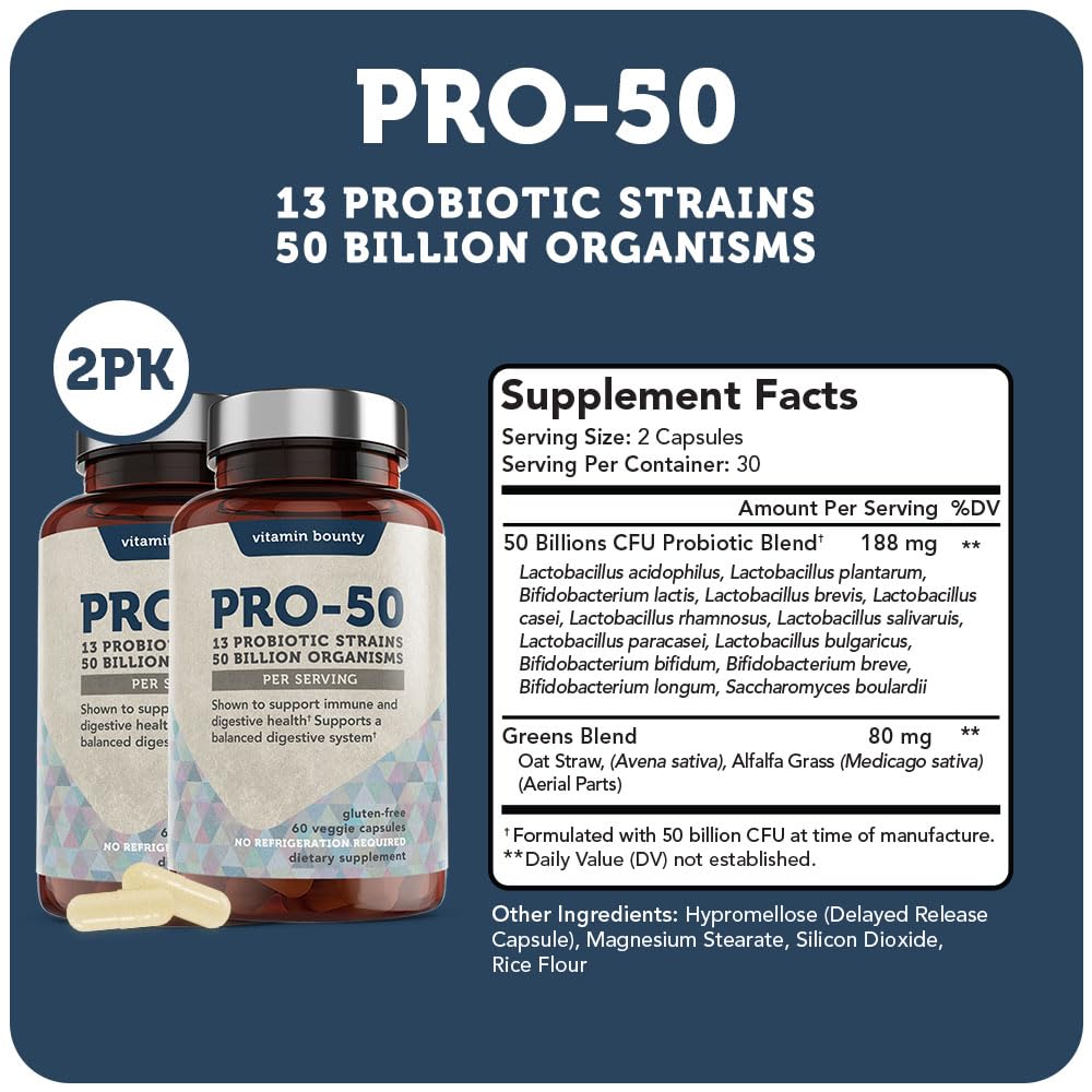 Vitamin Bounty Pro-50 Probiotics Supplement- 13 Probiotic Strains, Gut Health Vitamin Bounty uk supplements