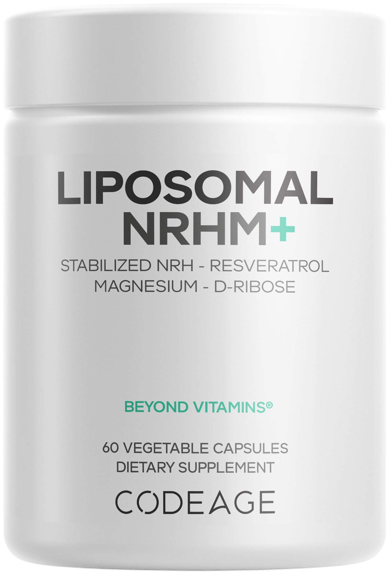 Codeage Liposomal NRHM+ Supplement - NRH Hydrogen Malate 300 mg, Resveratrol, D-Ribose & Quercetin - Vitamin C, Magnesium & Zinc - Liposomal Delivery - Non-GMO - 60 Capsules Codeage uk supplements