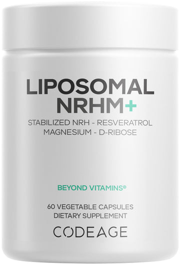 Codeage Liposomal NRHM+ Supplement - NRH Hydrogen Malate 300 mg, Resveratrol, D-Ribose & Quercetin - Vitamin C, Magnesium & Zinc - Liposomal Delivery - Non-GMO - 60 Capsules Codeage uk supplements