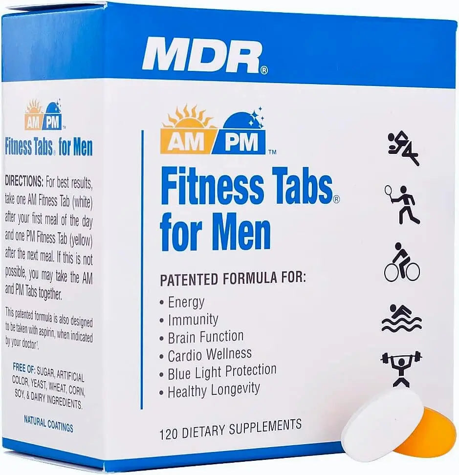 MDR Fitness Tabs Patented AM/PM Multivitamin for Men Doctor Formulated with Right Nutrients at The Right Time - Gluten Free - 2 Month Supply MDR uk supplements