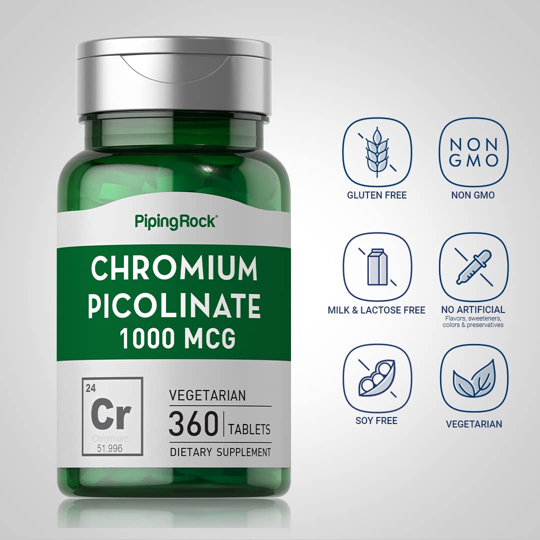 Chromium Picolinate 1000 mcg | 360 Tablets | Chromium Supplement | Vegetarian, Non-GMO Piping Rock uk supplements
