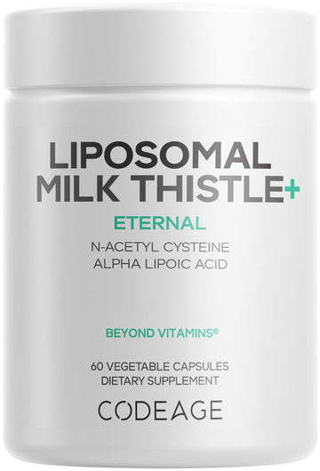 Codeage Liposomal Milk Thistle+ Supplement - Silymarin from Silybum Marianum, NAC, Artichoke Leaf, Dandelion Root, Alpha Lipoic Acid, BioPerine, Liposomal Delivery - Non-GMO - 60 Capsules Codeage uk supplements