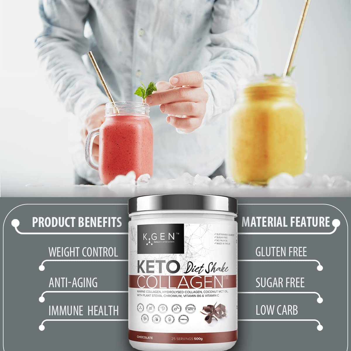 K-GEN Diet Shake Meal Replacement Keto Collagen Powder | Multi Collagen Protein with MCT Oil, Vitamin C K GEN ketogenic enhancement uk supplements