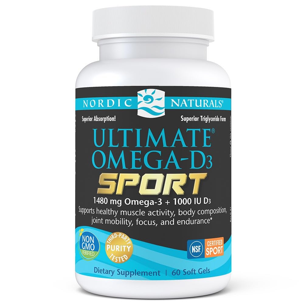 Nordic Naturals Ultimate Omega-D3 Sport, Lemon - 60 Soft Gels - 1480 mg Omega-3 + 1000 IU Vitamin D3 - NSF Certified - Supports Muscle, Bones, Focus & Endurance - 30 Servings Nordic Naturals uk supplements