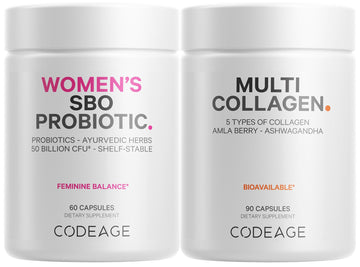 Codeage Multi Collagen Protein Capsules & Probiotics for Women Bundle | Multi Collagen Pills, Collagen Types I, II, II, V & X, 90 Count | Prebiotics & Probiotics for Women - Soy & Dairy Free, 60 Count Codeage uk supplements