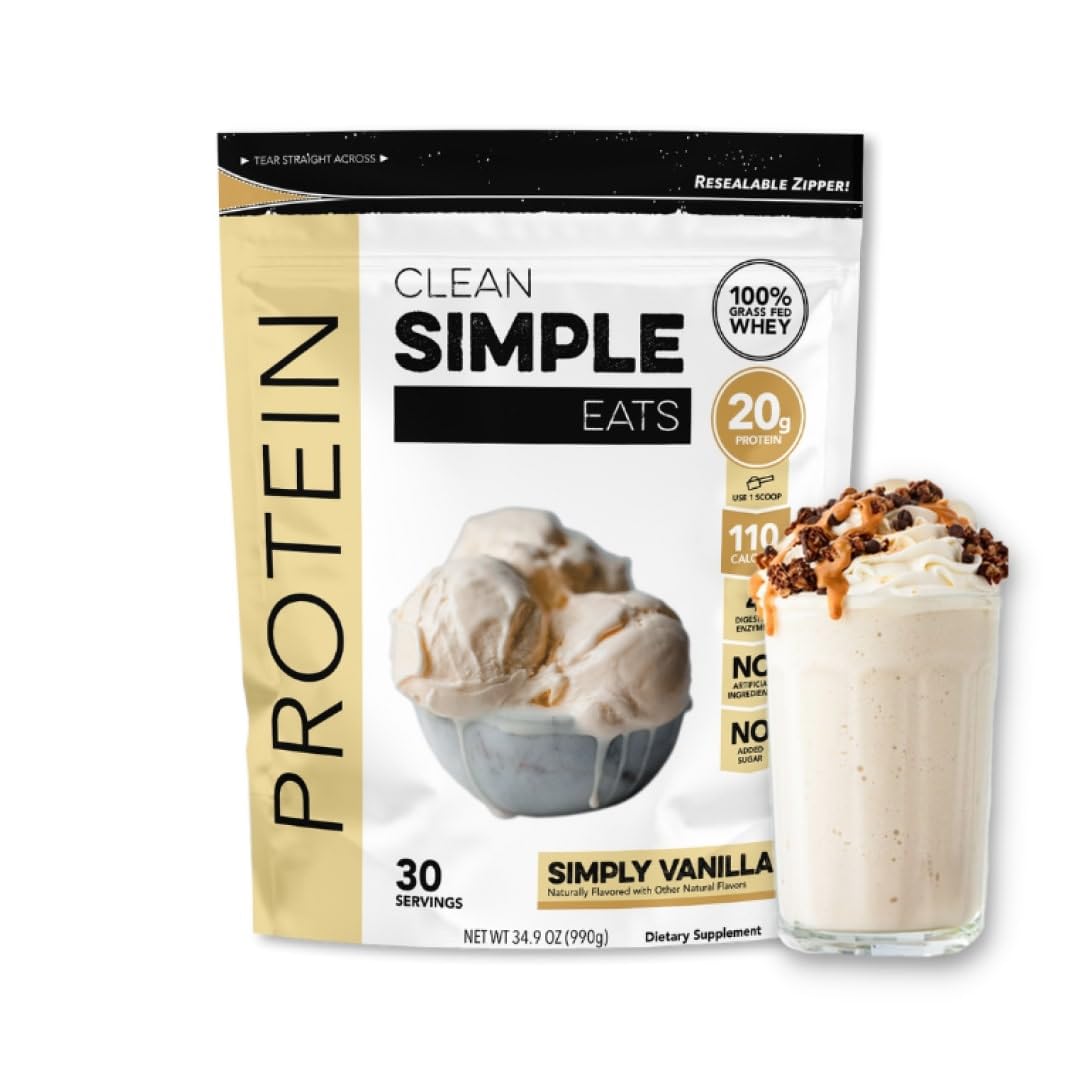 Clean Simple Eats Simply Vanilla Whey Protein Powder, Natural Sweetened and Cold-Proce Clean Simple Eats uk supplements