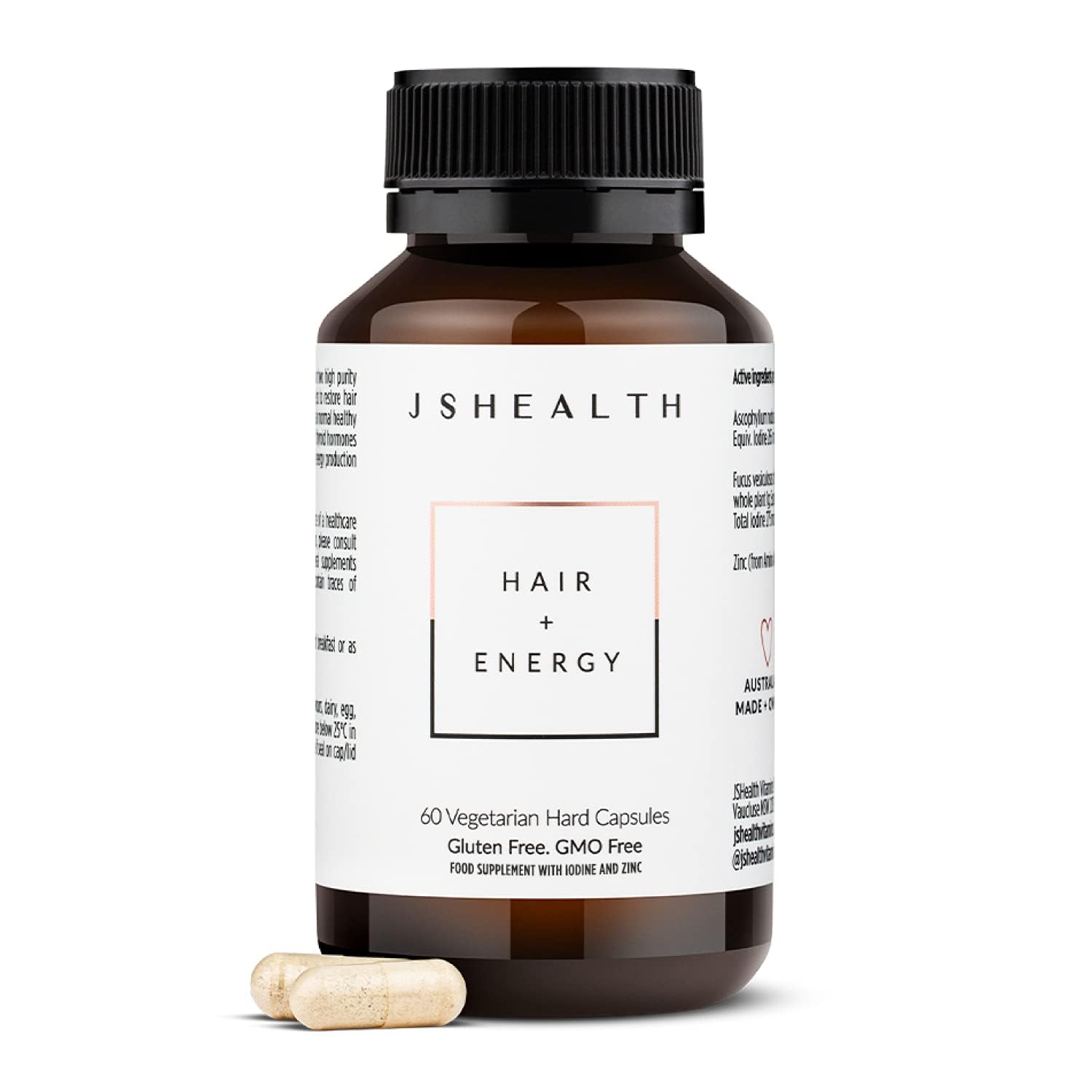 JSHealth Hair Growth Vitamins for Women. Hair + Energy with Kelp Iodine and Zinc. Supports Thickness, Strength, Energy. Nutritionist-Formulated (60 Capsules) JSHealth uk supplements
