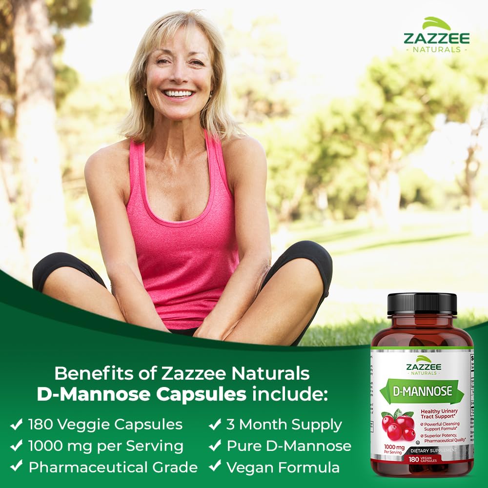 Zazzee D-Mannose, 1000 mg per Serving, 180 Vegan Capsules, 3 Month Supply, Potent Zazzee uk supplements