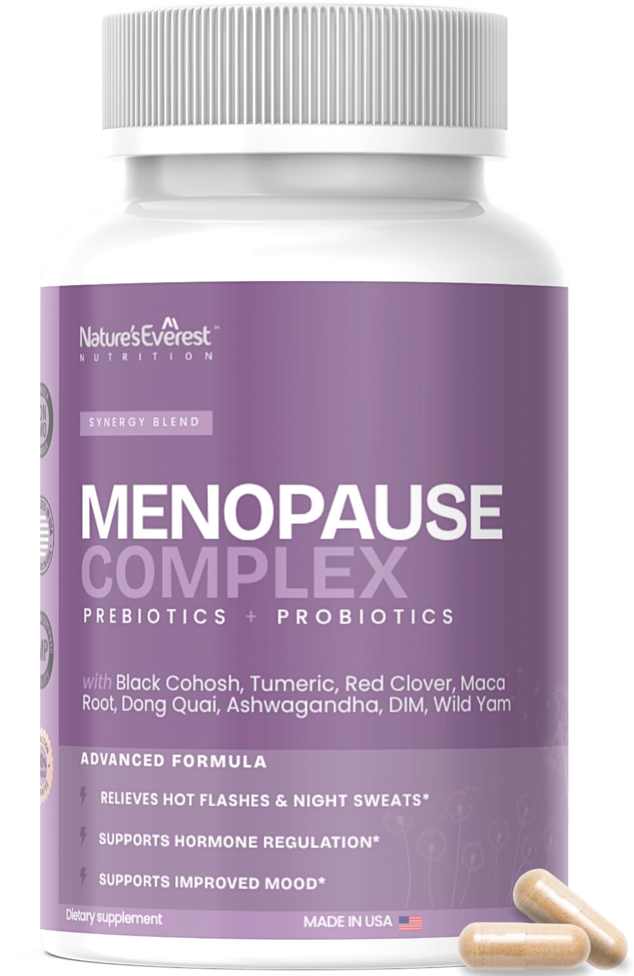 Complete Menopause Supplement for Women – Supports Hormone Balance, Hot Flashes, Night Sweats & Mood – with DIM, Black Cohosh, Dong Quai, Chasteberry, Pre & Probiotics – 90 Capsules – Made in USA Nature's Everest uk supplements