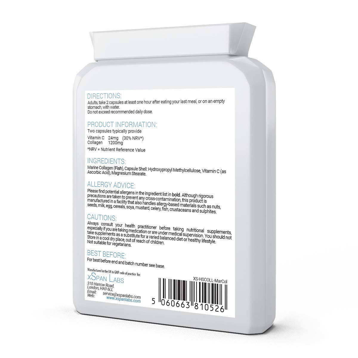 Marine Collagen 600mg 60 Capsules - Highly Bioavailable Naticol® Type 1 Xspan Labs uk supplements