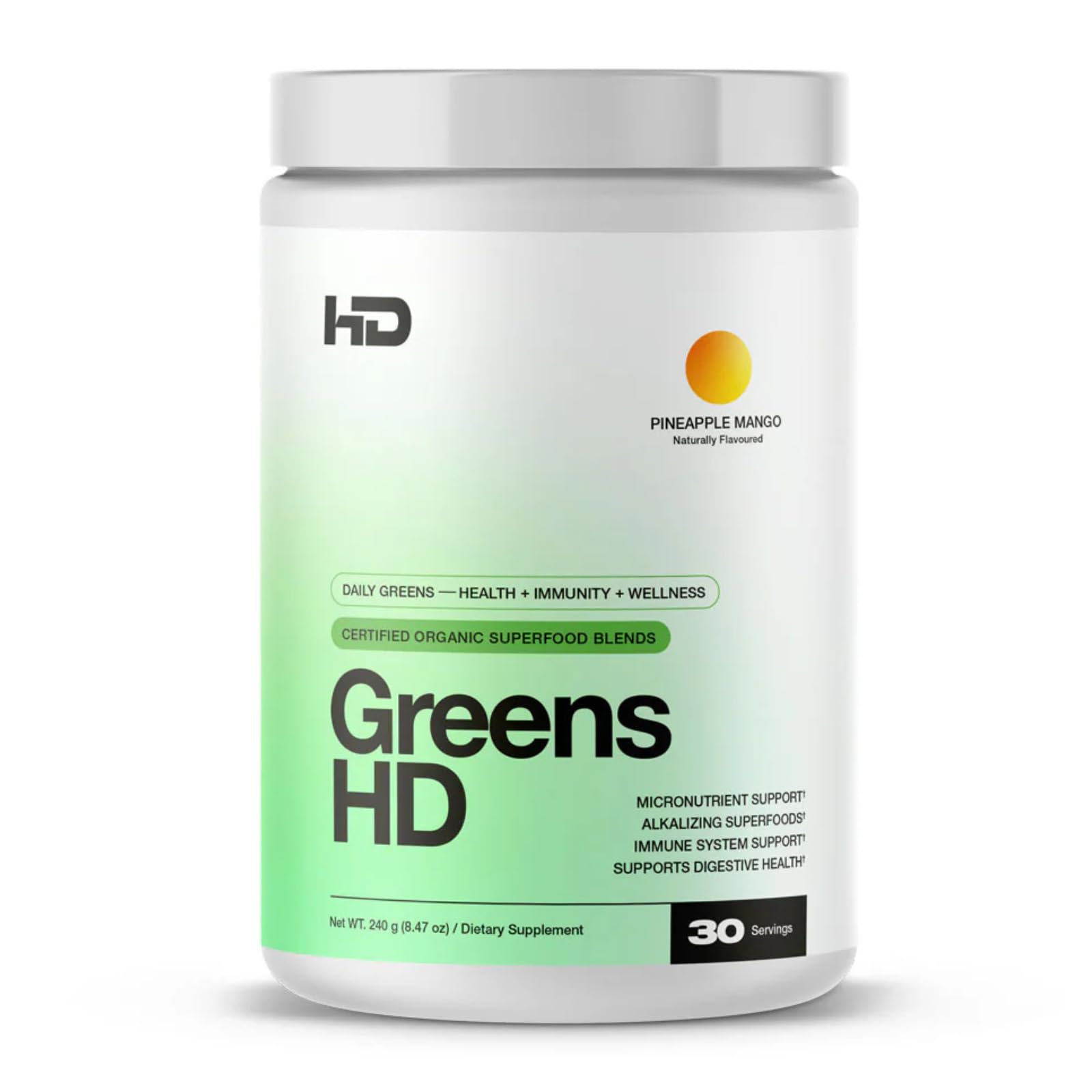 HD MUSCLE GreensHD Premium Daily Greens | Organic Superfood Blends | for Immune Support & Digestion | with Spirulina, Chlorella, & Adaptogenic Herbs | 30 Servings (Pineapple Mango) HD MUSCLE uk supplements