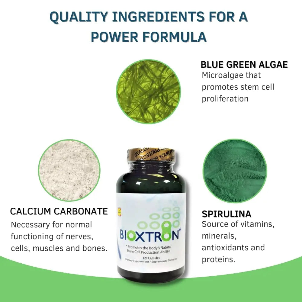 Bioxtron Natural AFA Stem Cell Supplement - Joint Support & Muscle Pain - Immune System Support - Natural Blue Green Algae Spirulina - 120 Caps Bioxtron uk supplements