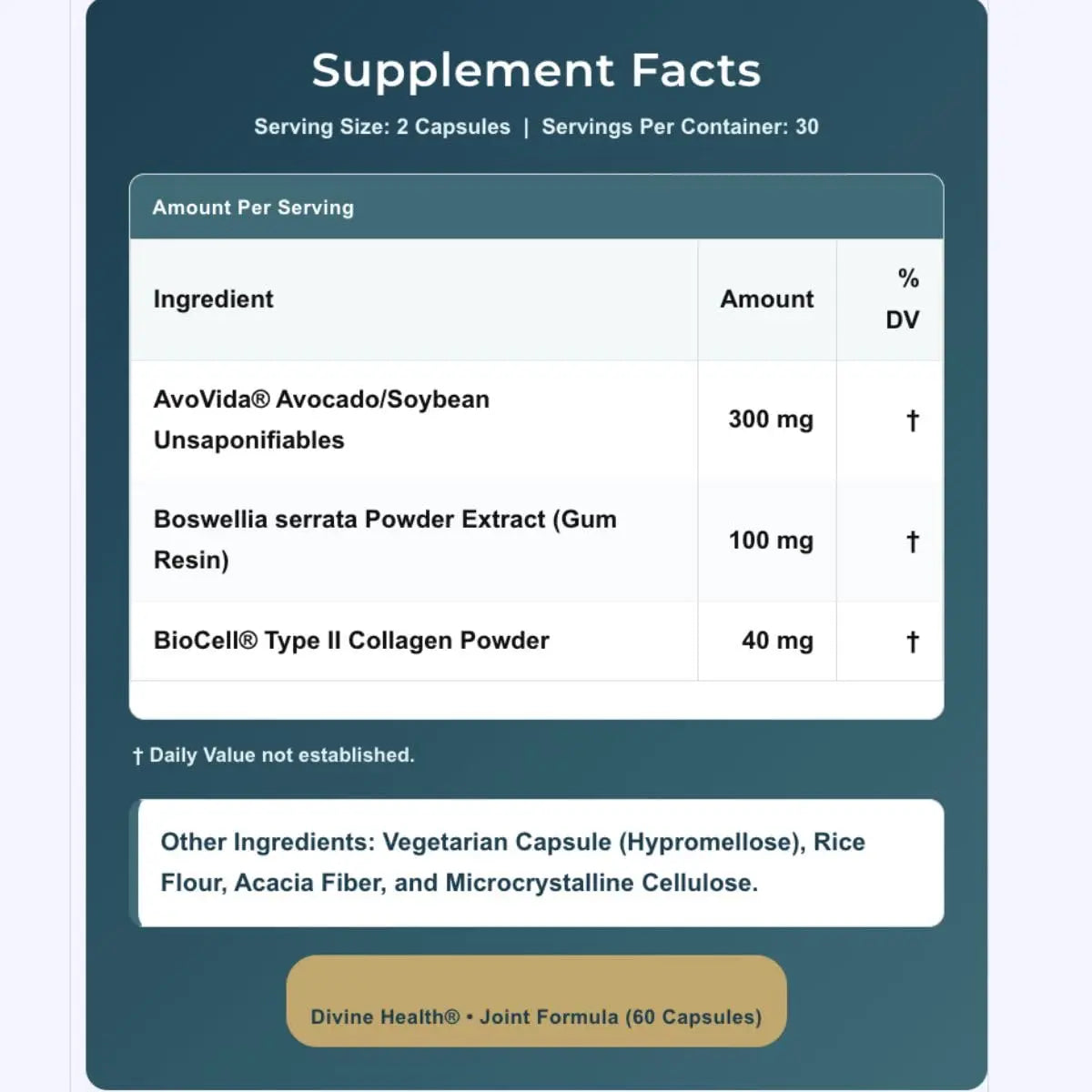 Dr. Colbert, MD Joint Formula | by Divine Health | Joint Health | AvoVida | Boswellia | 60 Capsules | 30 Servings Divine Health uk supplements