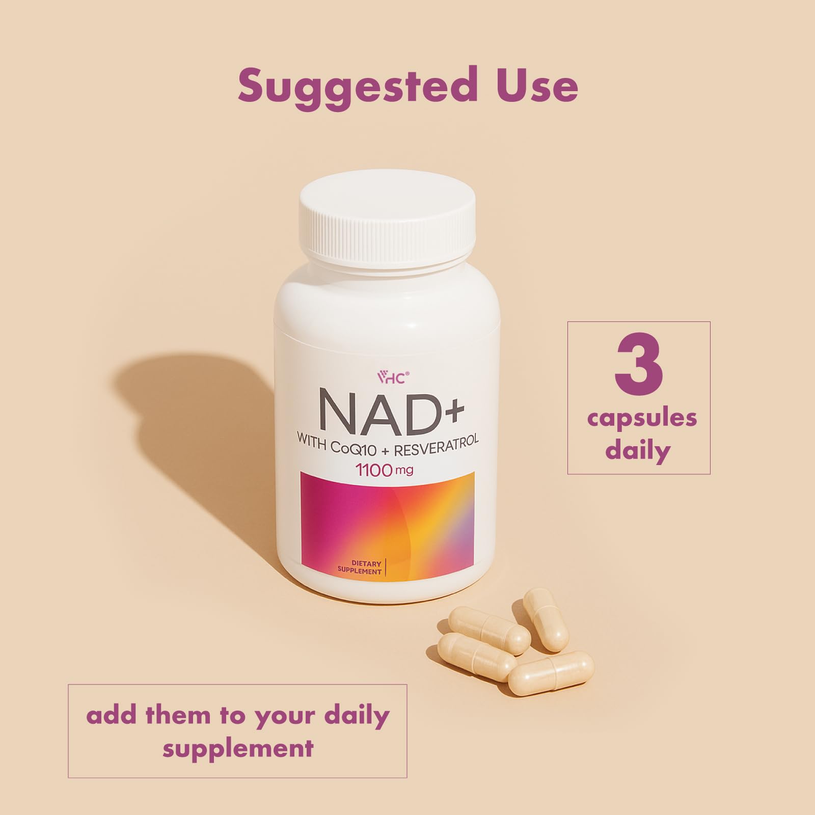 VHC NAD+ Supplement, NMN Alternative Liposomes with CoQ10, Trans-Resveratrol for Women & Men,Support Energy, Anti-Aging,Focus,90 Capsules VHC uk supplements