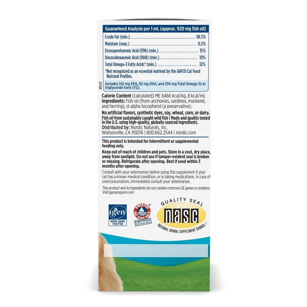 Nordic Naturals Omega-3 Cat, Unflavored - 2 oz - 304 mg Omega-3 Per One mL - Fish Oil for Cats with EPA & DHA - Promotes Heart, Skin, Coat, & Immune Health - Non-GMO Nordic Naturals uk supplements