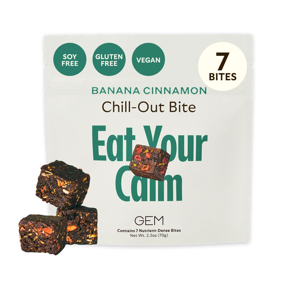 GEM Calm Bite | Supports Calm Mind & Clarity | Magnesium L-Threonate, Golden Chlorella, Lemon Balm | Holistic Non-Habit Forming | Gluten Free, Soy Free, Banana Cinnamon (7 Count) GEM uk supplements