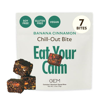 GEM Calm Bite | Supports Calm Mind & Clarity | Magnesium L-Threonate, Golden Chlorella, Lemon Balm | Holistic Non-Habit Forming | Gluten Free, Soy Free, Banana Cinnamon (7 Count) GEM uk supplements