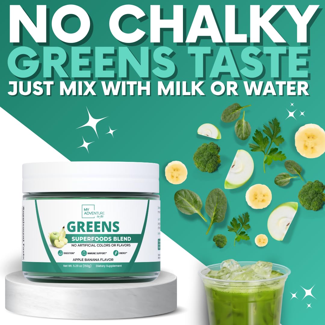Green Superfood Powder for Digestion & Gut Health - Keto Friendly Superfood Greens Blend Powder for Immune Support - Powdered Greens Supplement for Immune Boost - Apple Banana Flavor My Adventure to Fit uk supplements