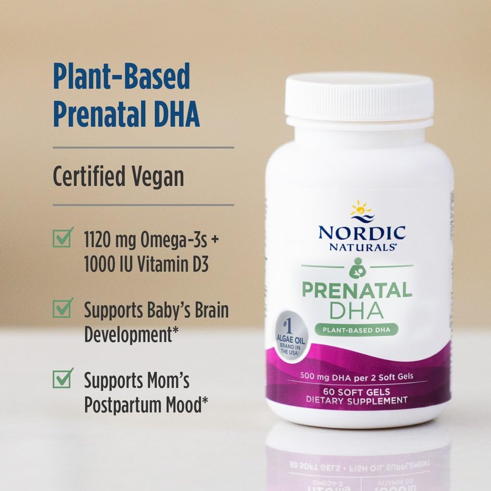 Nordic Naturals Vegan Prenatal DHA, Unflavored - 60 Soft Gels - 500 mg Plant-Based DHA - Supports Brain Development in Babies & Healthy Pregnancy - Non-GMO - 30 Servings Nordic Naturals uk supplements