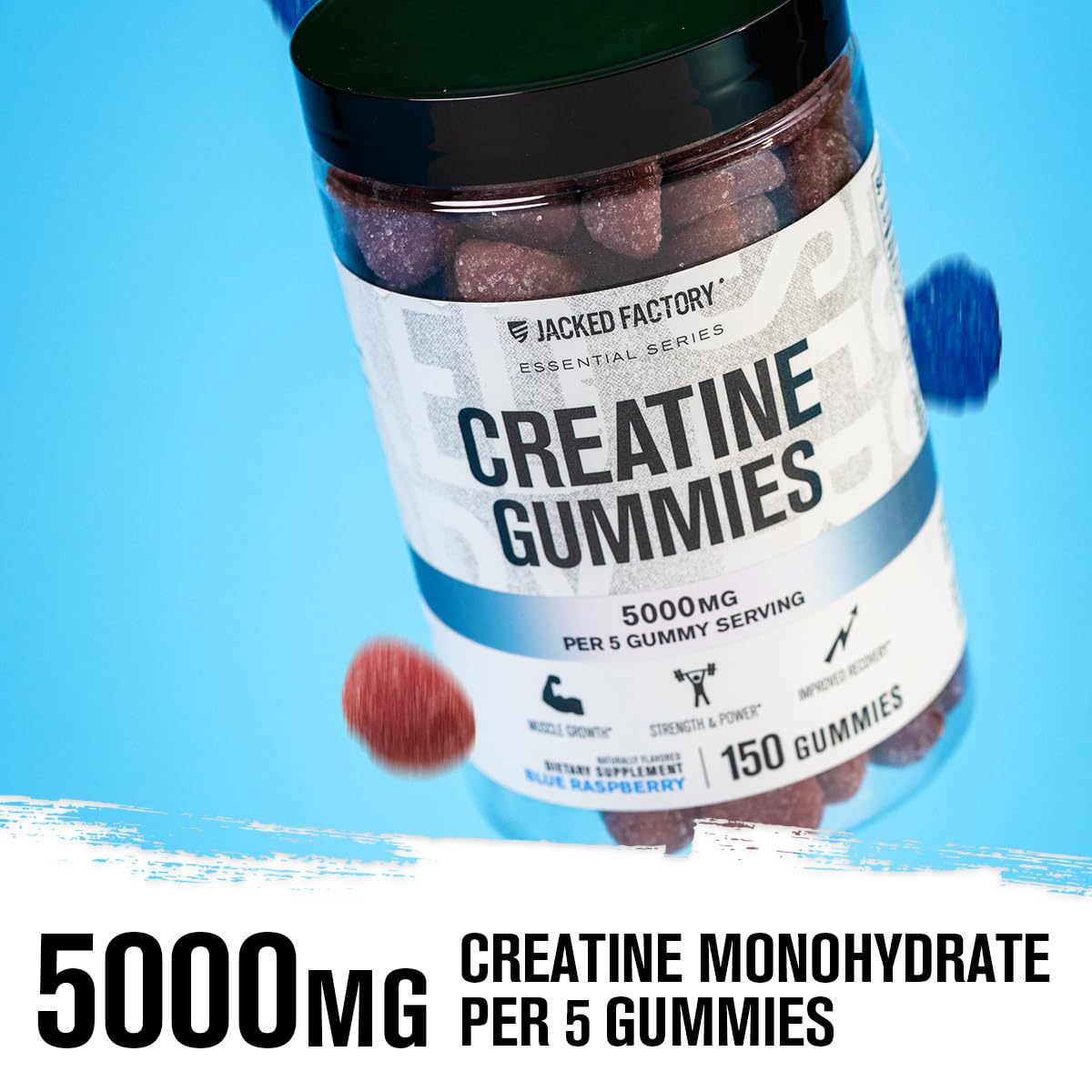 Jacked Factory Creatine Gummies 5g Daily Dose (1g per Gummy) - Creatine Gummy for Men and Women, Vegan-Friendly, Travel-Friendly, Third-Party Tested - 150 Gummies, Blue Raspberry Jacked Factory uk supplements