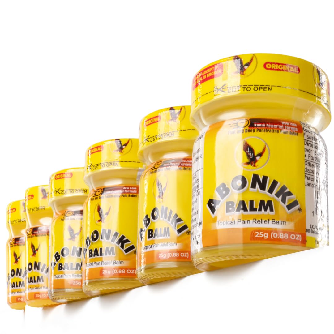 Aboniki Balm (6 Plastic Jars) – Powerful Topical Pain Relief Balm for Sore Muscles and Joints | Anti Inflammatory Analgesic Rub with Cooling Menthol for Back, Knee, Neck, Shoulder, Wrist & Body Ache Aboniki uk supplements