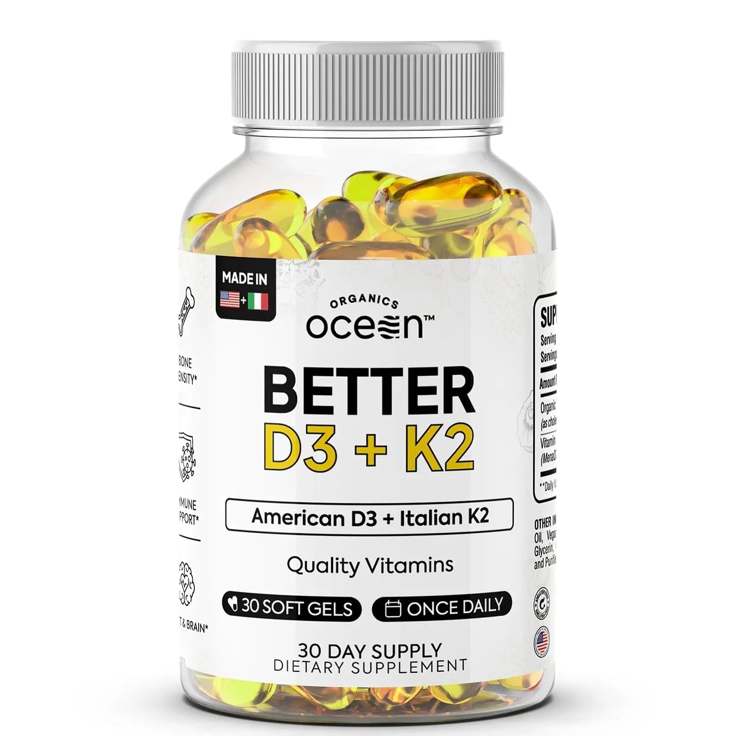 Organics Ocean Better D3 + K2-100% Organic VIT D3 and K2 Supplements with Maximum Bioavailability - Supports Bone Density, Calcium Balance Organics Ocean uk supplements