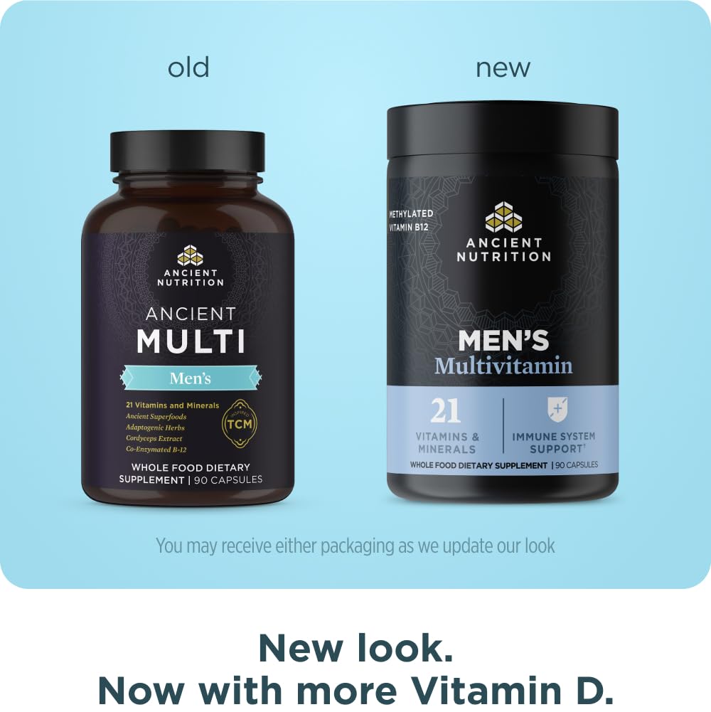 Ancient Nutrition Multivitamin for Men, Multi Men's, Methylated Vitamin D, C, E, B12, Zinc, Magnesium, Supports Healthy Immune System and Bone Health, 90 Ct Ancient Nutrition uk supplements