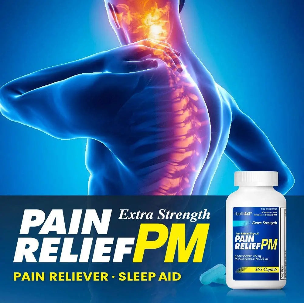 HealthA2Z® Extra Strength Pain Relief PM| Acetaminophen 500mg | Diphenhydramine 25mg | Pain Reliever & Nighttime Sleep Aid | (365 Count (Pack of 1)) HealthA2Z uk supplements
