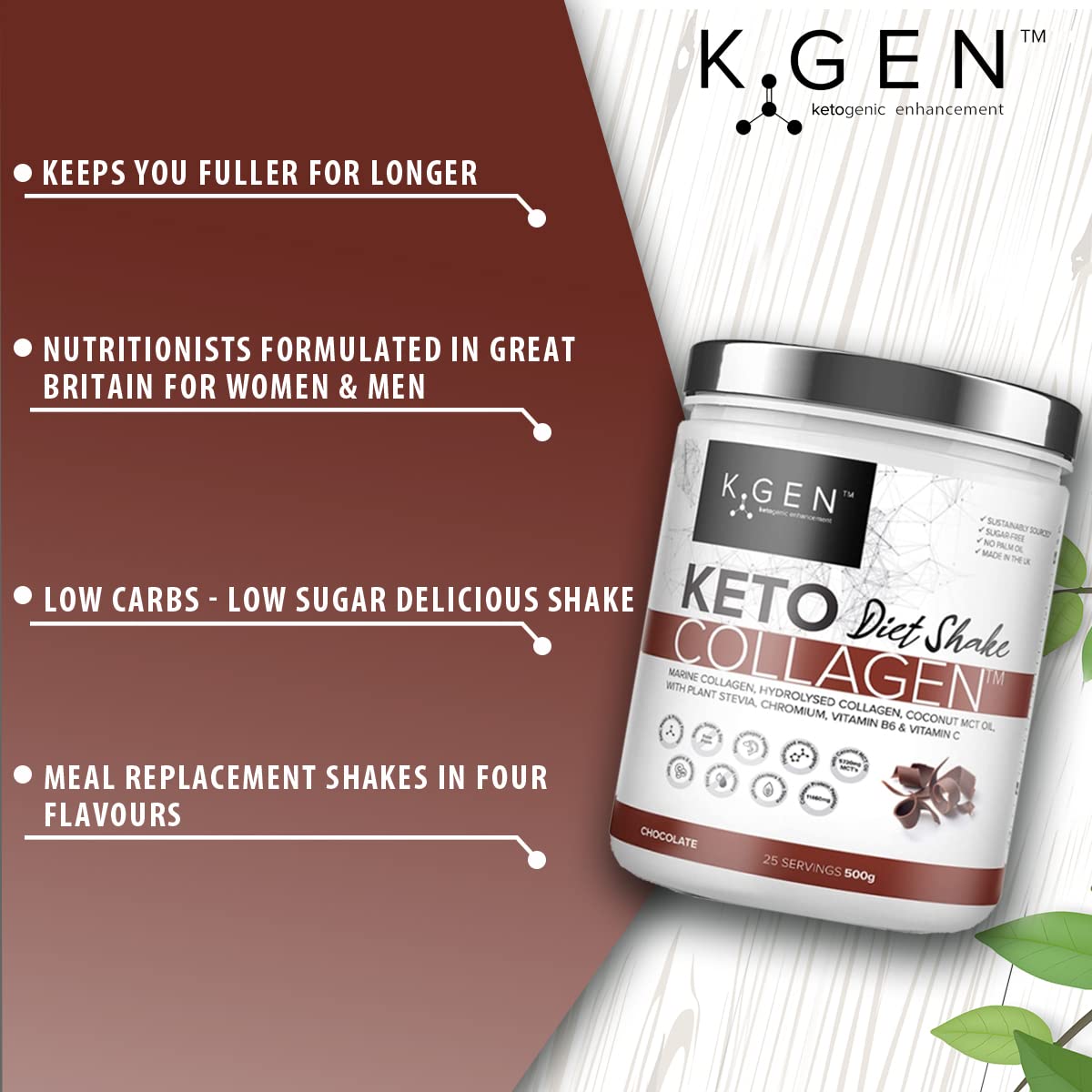 K-GEN Diet Shake Meal Replacement Keto Collagen Powder | Multi Collagen Protein with MCT Oil, Vitamin C K GEN ketogenic enhancement uk supplements