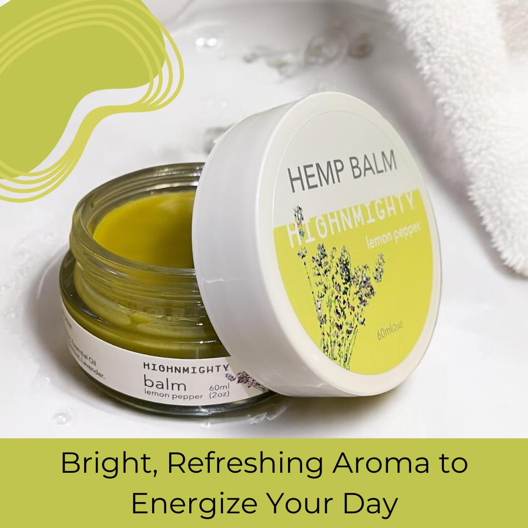 Highnmighty Maximum Strength Lemon Pepper Hemp Balm Salve | Daytime Relief, Relaxing, Natural, Fast-Acting Topical Cream for Muscle Joint Back Knee Shoulder Neck Elbow Hand Foot Relief, 60ml (2oz) Highnmighty uk supplements