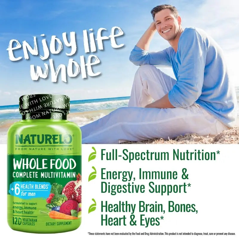 NATURELO Mens Multivitamins - Whole Food Multivitamin for Men with Vitamins, Minerals - 120 Vegetarian Capsules for Energy, Brain, Heart, Eye Health* NATURELO uk supplements