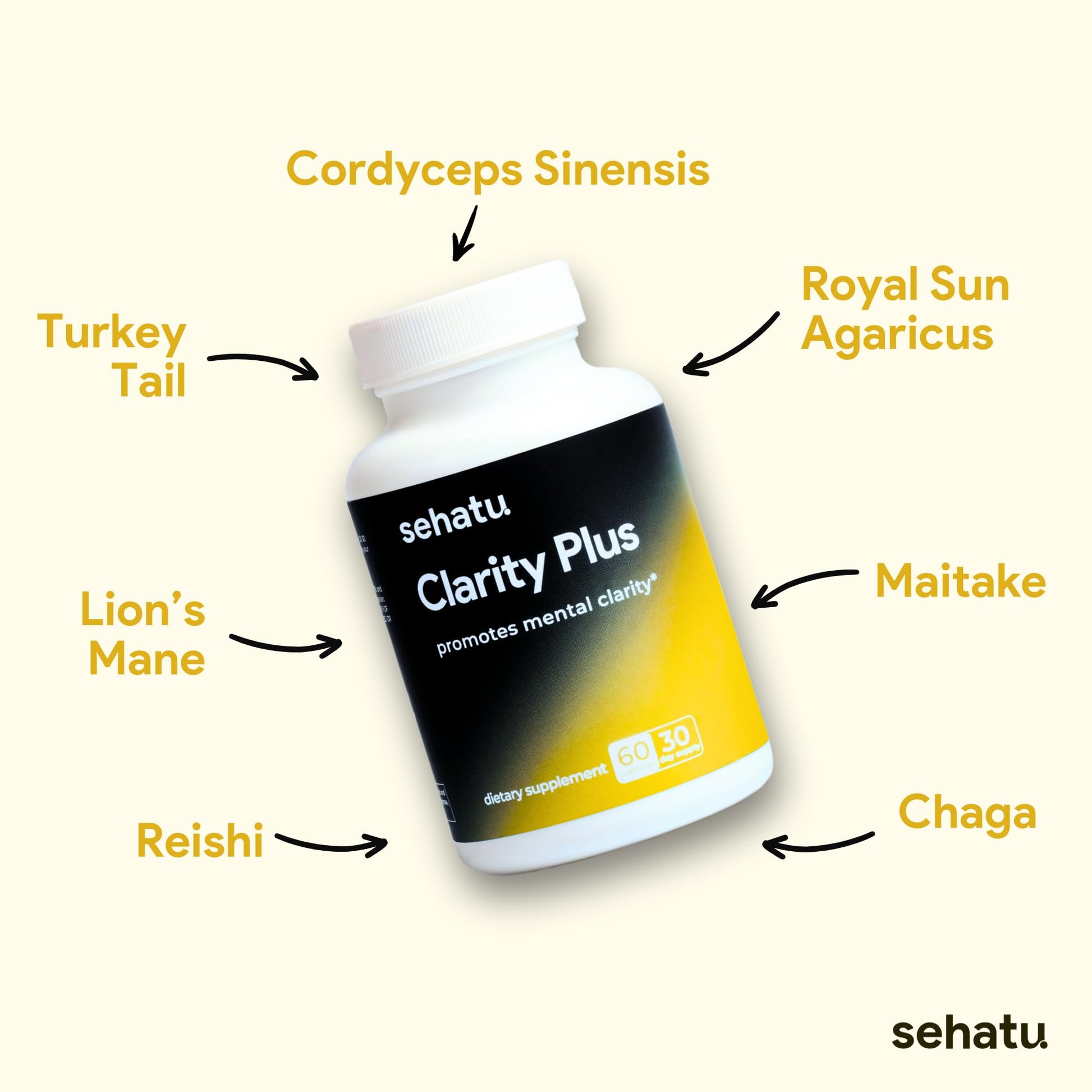 SEHATU Clarity Plus Cognitive Wellness Supplement | Packed with 10 Powerful Adaptogenic Mushrooms | Clear Brain Fog and Support Mental Clarity | 60 Count | 30 Day Supply SEHATU uk supplements