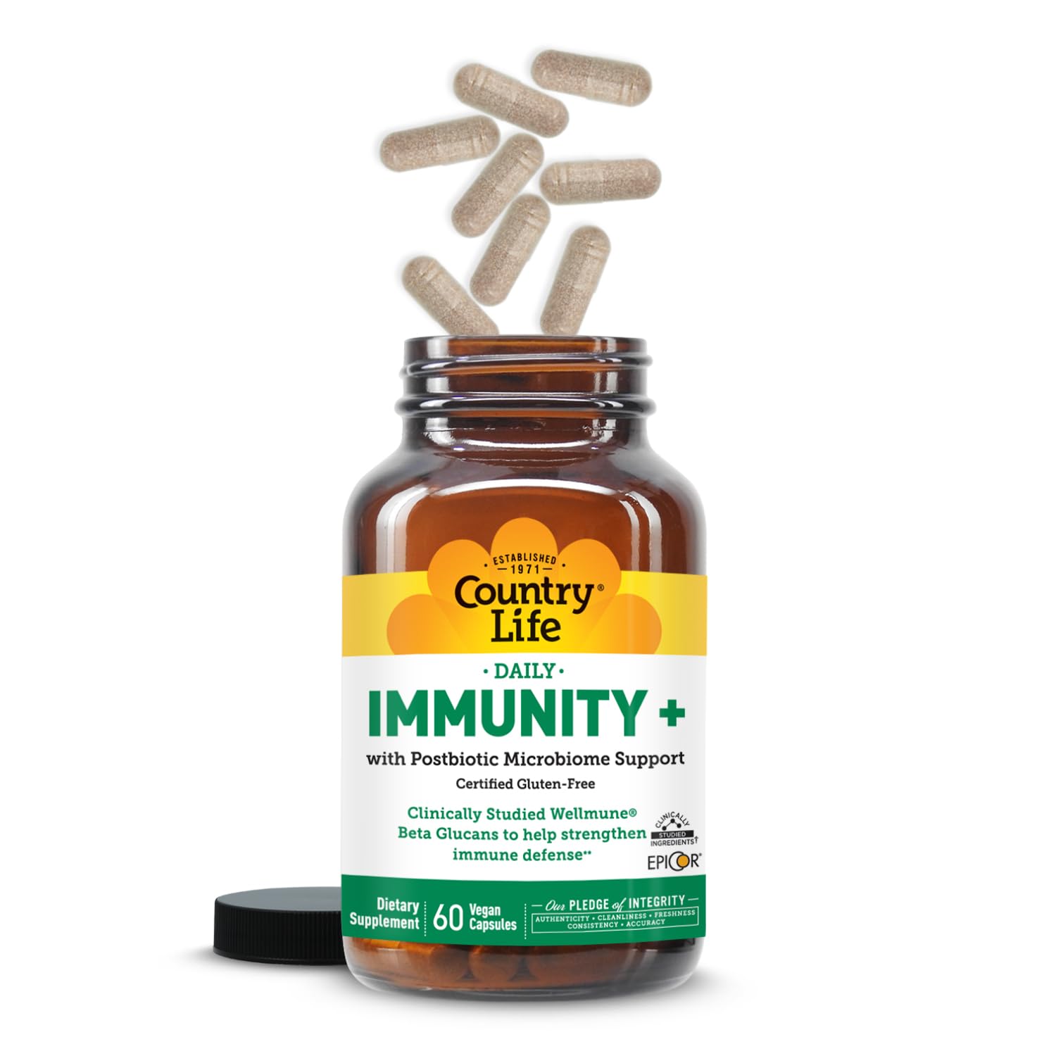 Country Life Immunity+ Supplement, 60 Capsules - Supports Immune and Gut Health - for Men and Women - Clinically Studied Ingredients, Vegan, Gluten Free, Certified B Corporation Country Life uk supplements