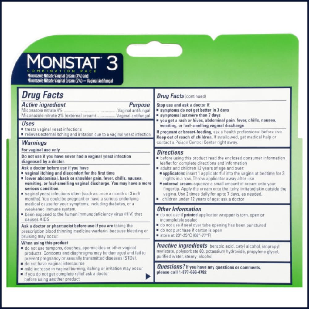 Monistat 3 Vaginal Cream, 3-Day Treatment Combination Pack, 3 Ovule Inserts and External Cream Monistat uk supplements
