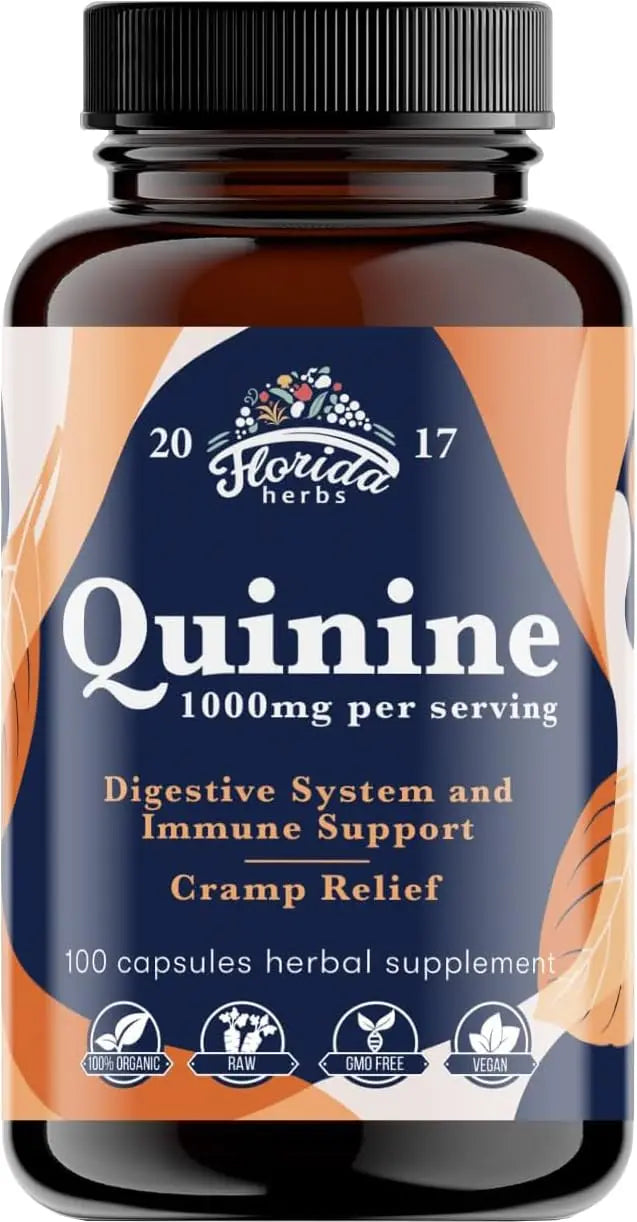 FLORIDA HERBS Quinine for Leg Cramps 1000 mg - 110 Capsules - Cinchona Bark Extract Supplement - Quinine Capsules - Vegan, Non - GMO FLORIDA HERBS uk supplements