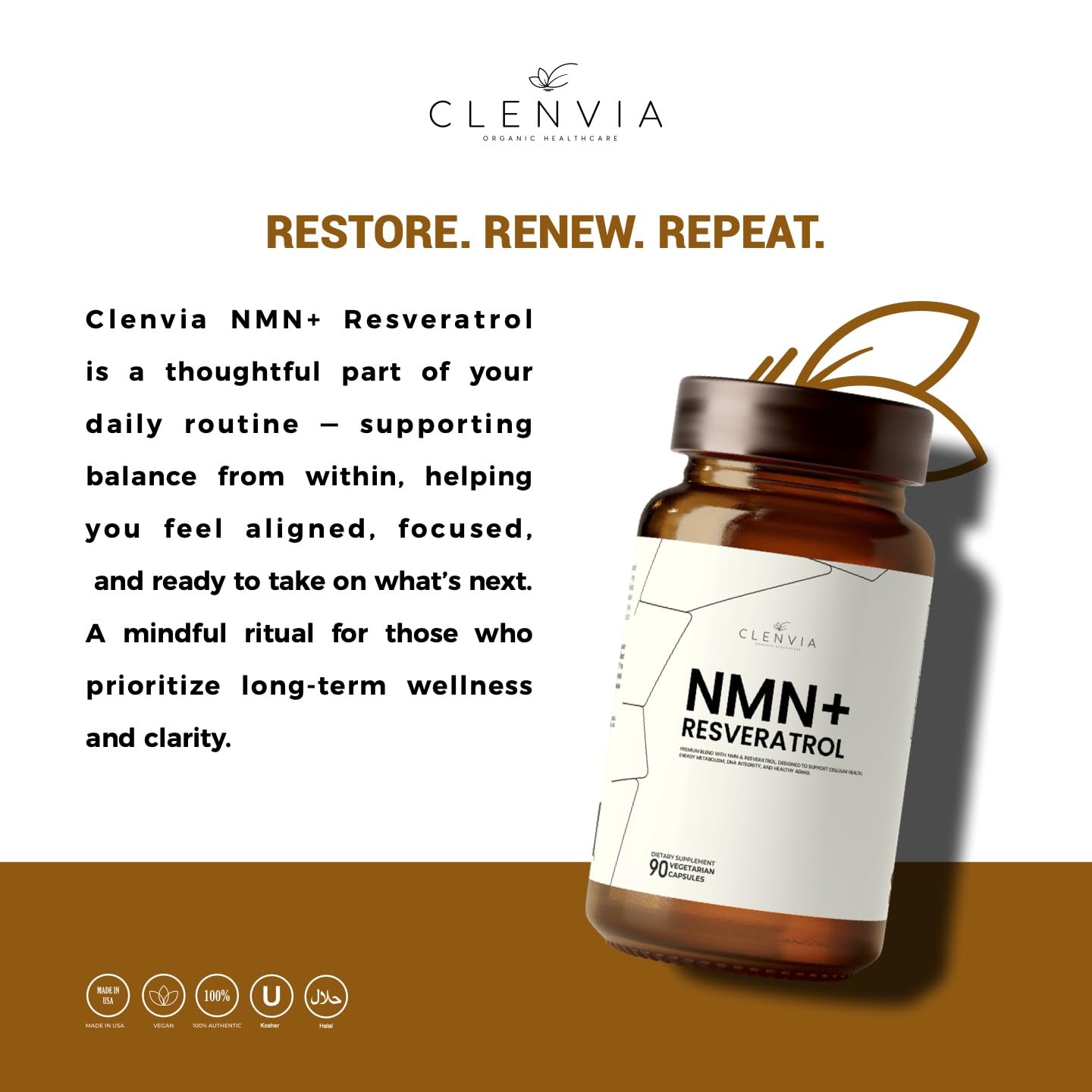 CLENVIA Premium NMN Supplement with Resveratrol – High Potency NAD+ Support Formula – >99.7% Purity – Third-Party Tested – Made in USA – 500mg Nicotinamide + 100mg Resveratrol – 90 Capsules CLENVIA uk supplements