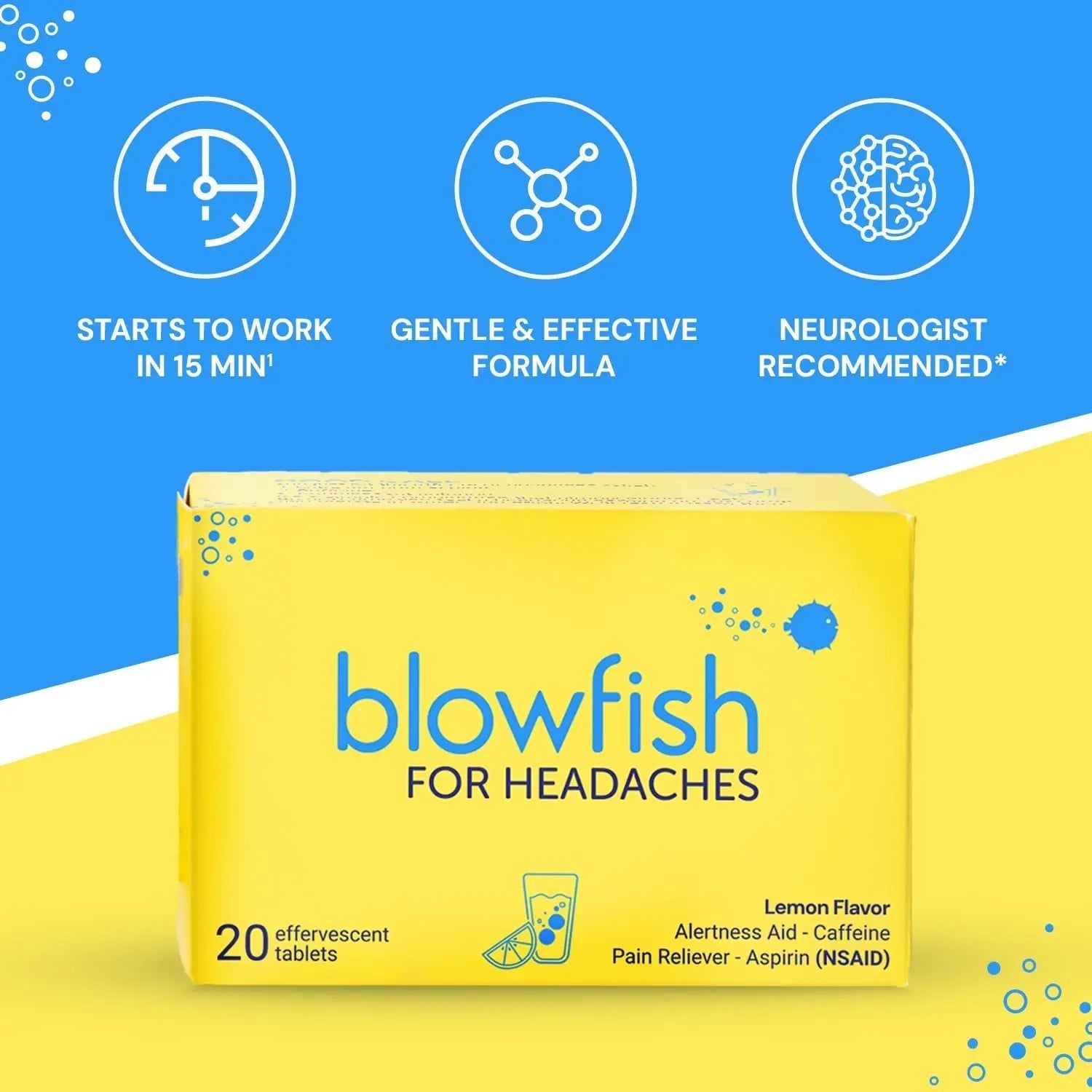 Blowfish for Headaches | Maximum Strength Effervescent Pain Relief Tablets – Treats Headaches Fast, 2X Faster Than Pills – Lemon Flavor (2 Pack) Blowfish uk supplements