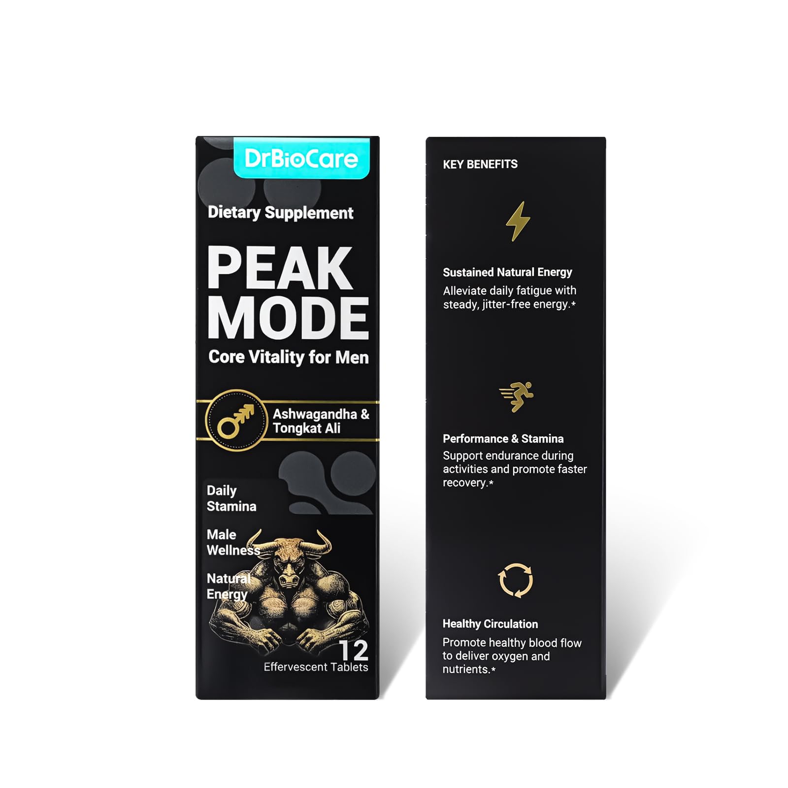 DrBioCare Peak Mode Core Vitality for Men 7-in-1 Effervescent Tablets | Tongkat Ali, Maca & L-Arginine，Ashwagandha, | Boost Stamina, Drive & Blood Flow for Good Performance | Berry Flavor 12 Tablets DrBioCare uk supplements