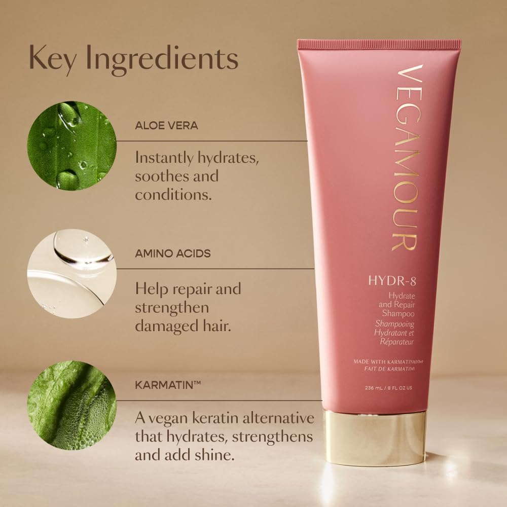 VEGAMOUR HYDR-8 Hydrate and Repair Shampoo and Conditioner Kit | Cleanses and Strengthens Dry, Damaged Hair with Amino Acids and Karmatin™ | Clean, Vegan, Cruelty-Free, Clinically Proven, Color Safe VEGAMOUR uk supplements