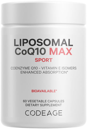 Codeage Liposomal CoQ10 Max Supplement - 250 mg Coenzyme Q10 with Vitamin E Isomers Tocopherols - 2-Month Supply - 1 Capsule Per Serving - Liposomal Delivery - Non-GMO, Gluten-Free - 60 Capsules Codeage uk supplements