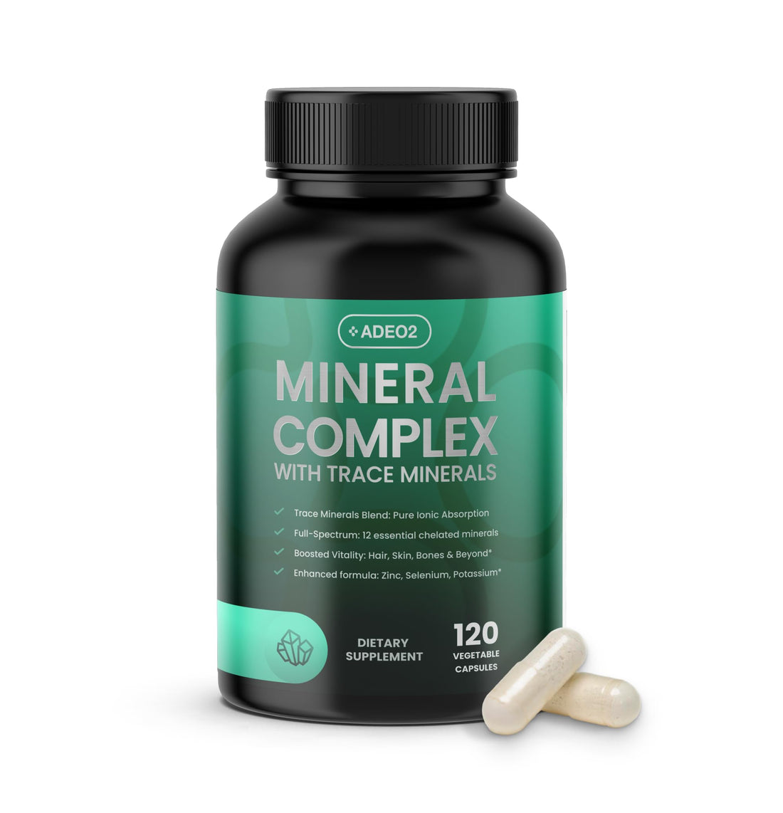 ADEO2 - Premium Blend of 52 Trace Minerals Complex with Essential Minerals in Chelated Form – All Natural and 100% Organic - 120 Capsules - Full Spectrum Ionic Mineral Blend - Safe for Women and Men ADEO2 uk supplements