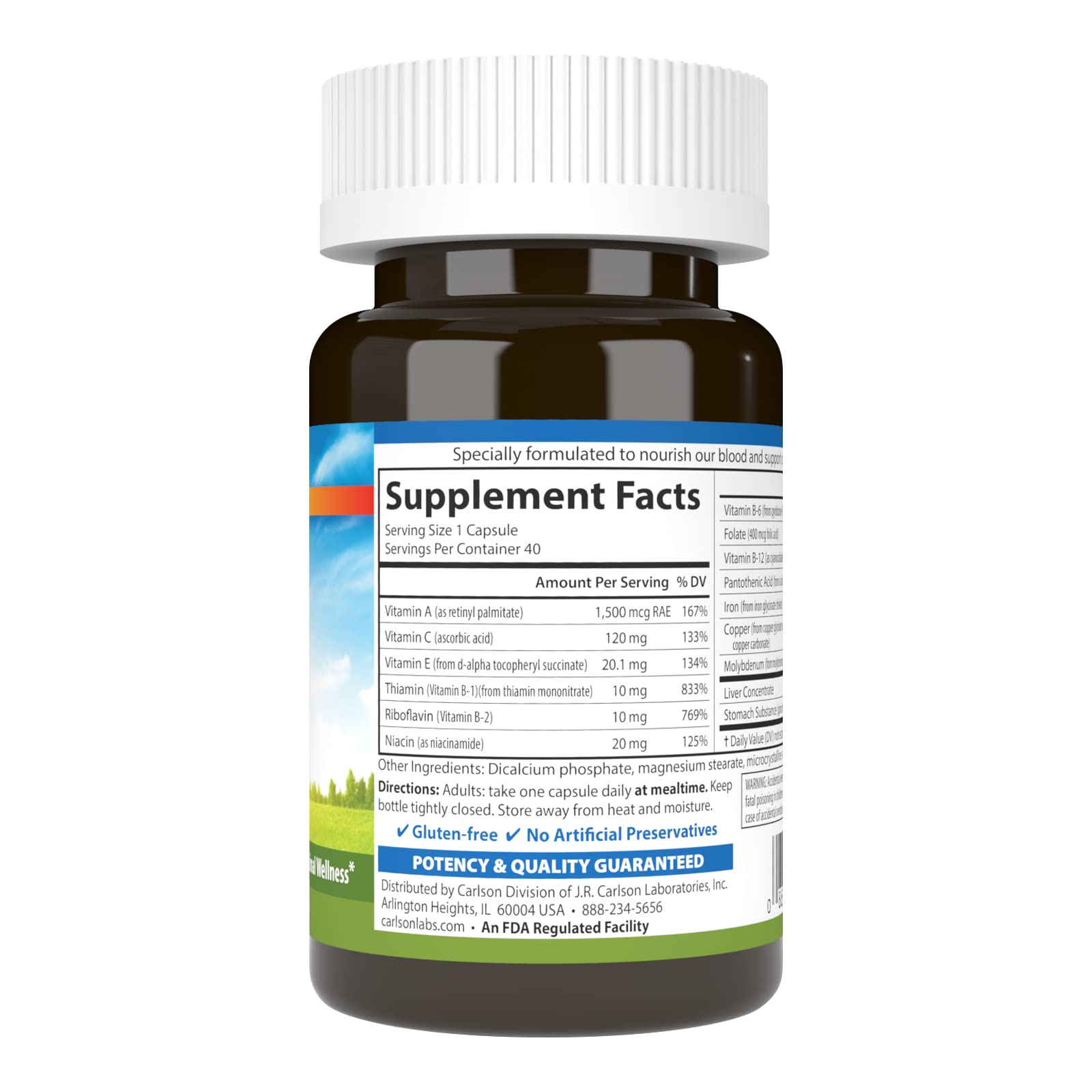 Carlson - Blood Nutrients, 28 mg Iron, Blood Development, Iron Absorption & Optimal Wellness, 40 Capsules Carlson uk supplements
