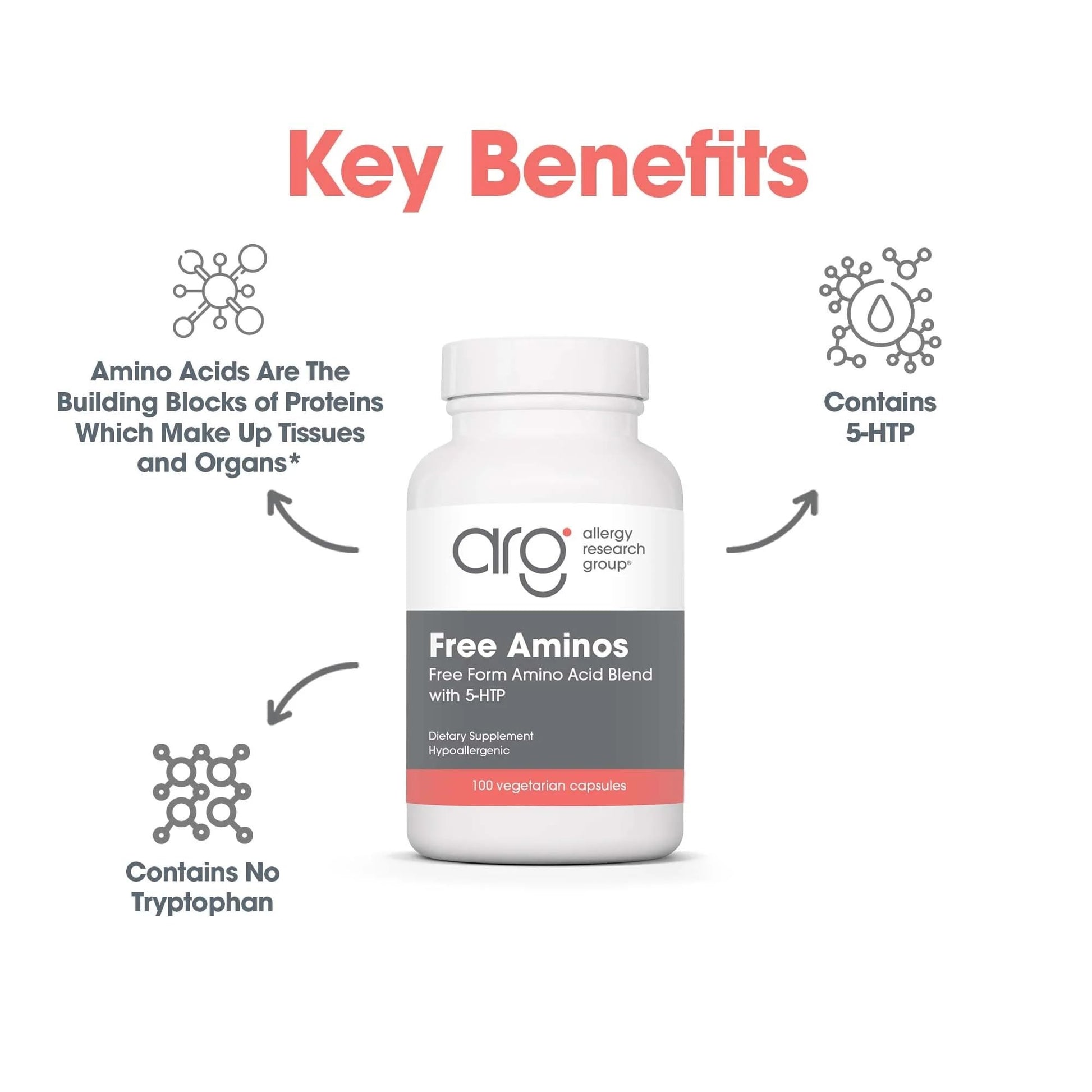 Nutricology Free Aminos Supplement - Essential Amino Acids Complex, Lean Muscle Mass Support, Vegetarian Capsules - 100 Count Allergy Research Group uk supplements